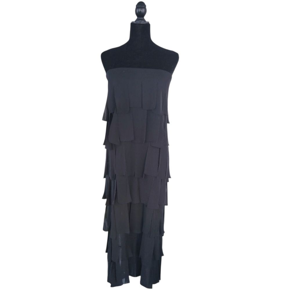 Tadashi Fringe Strapless Flapper Little Black Dress Cocktail Size L